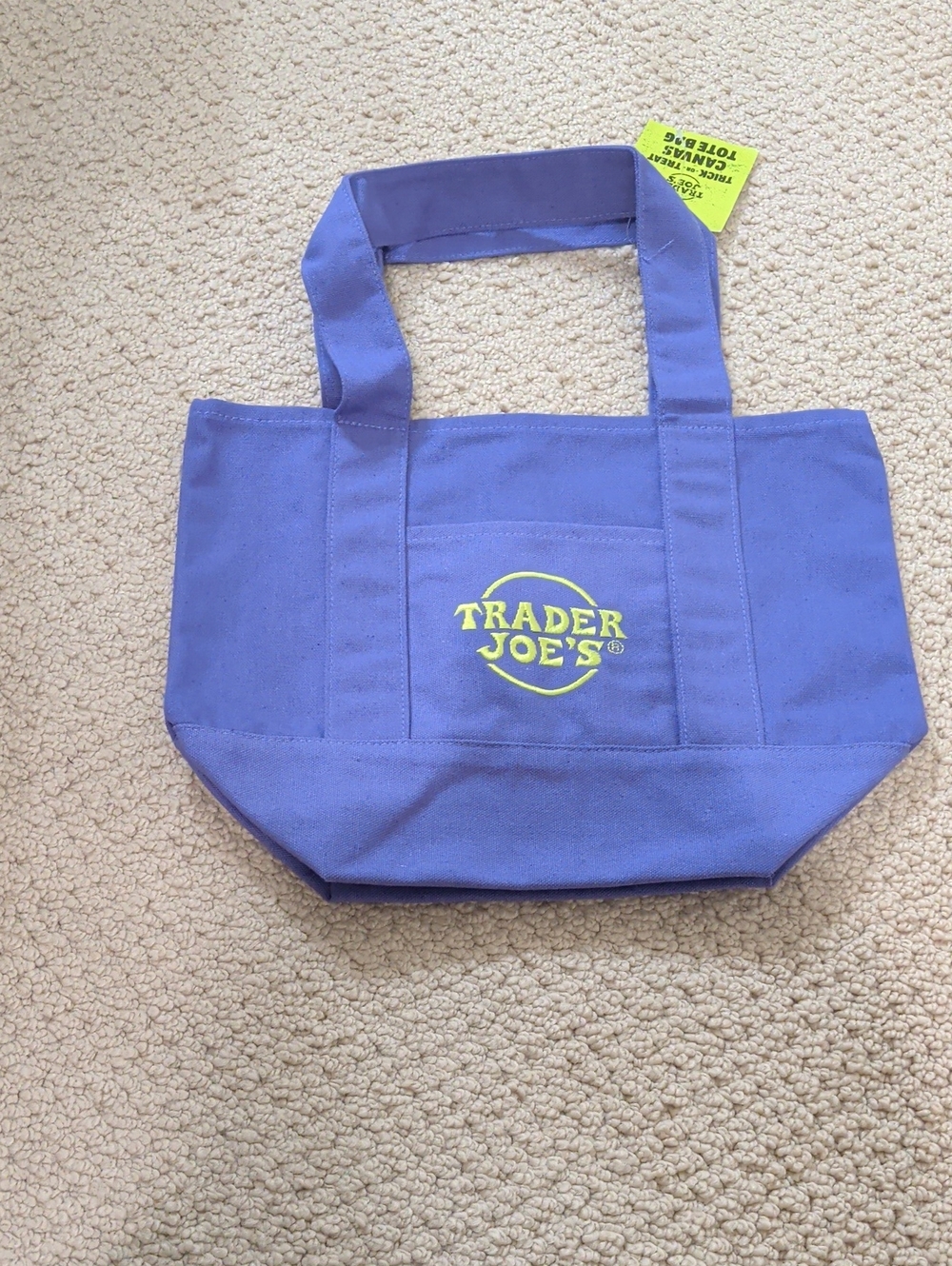 Trader Joe's Purple Canvas Mini Tote with Yellow Logo